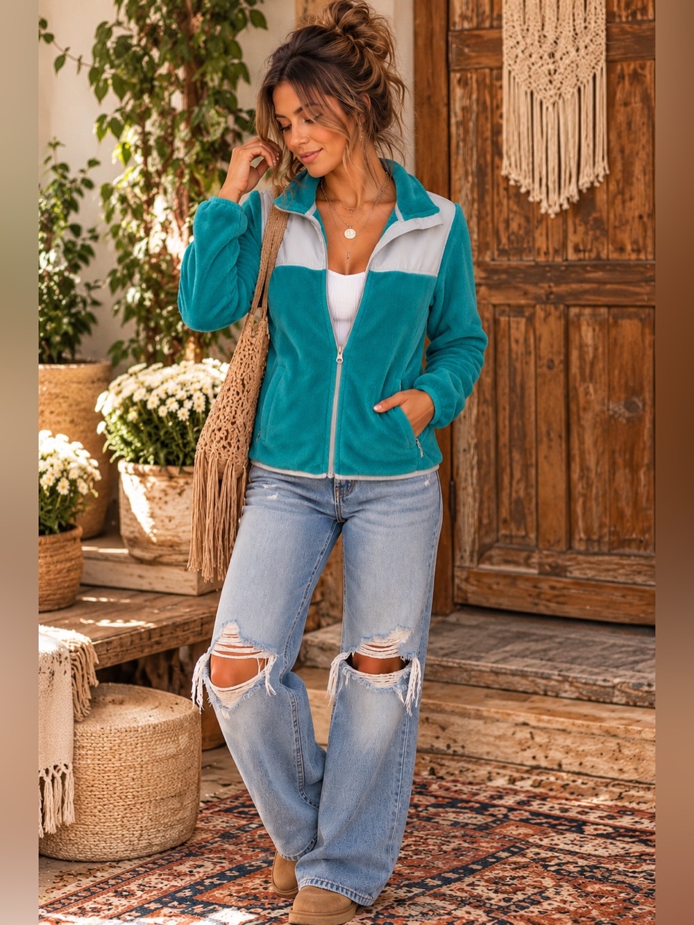 Teal Fleece Full-Zip Jacket